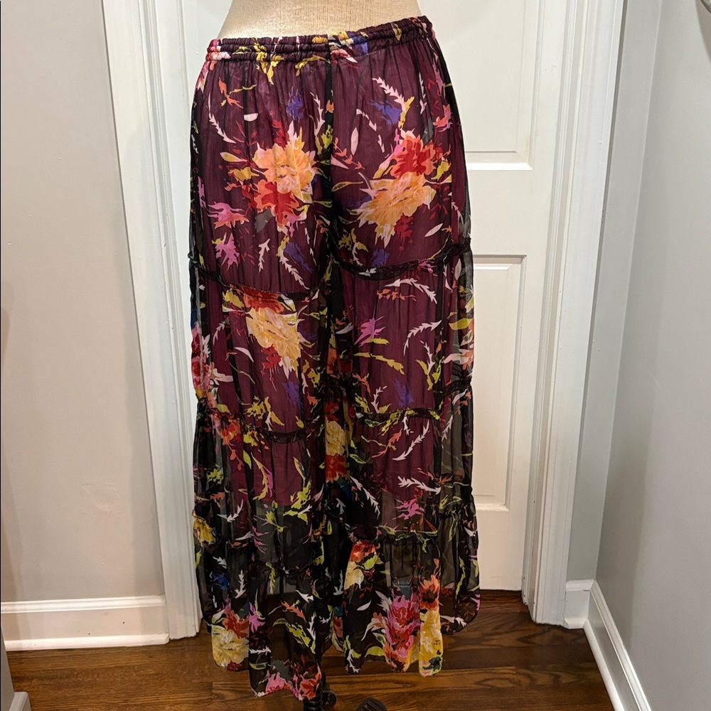 Earthbound sz  L elastic waist floral tiered ruffled flowy cropped pants - Picture 4 of 9